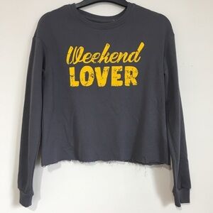 Rebellious One Y2K Dark Gray Long Sleeve Raw Hem Pull over Cropped Sweatshirt